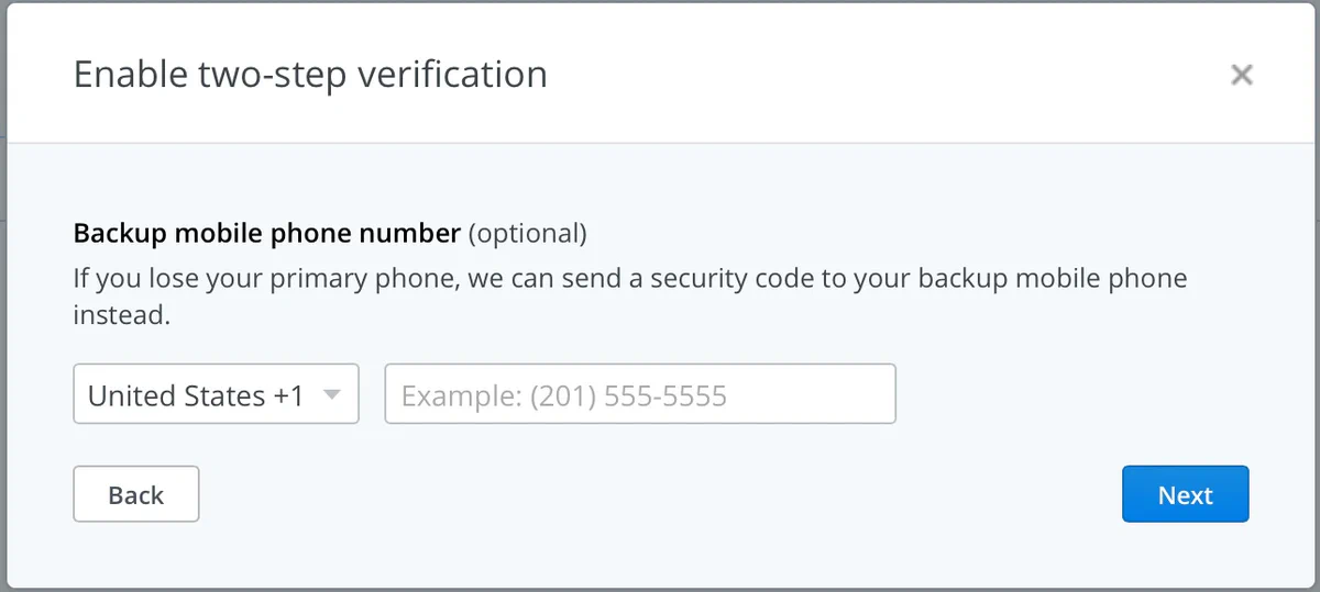 Backup phone number