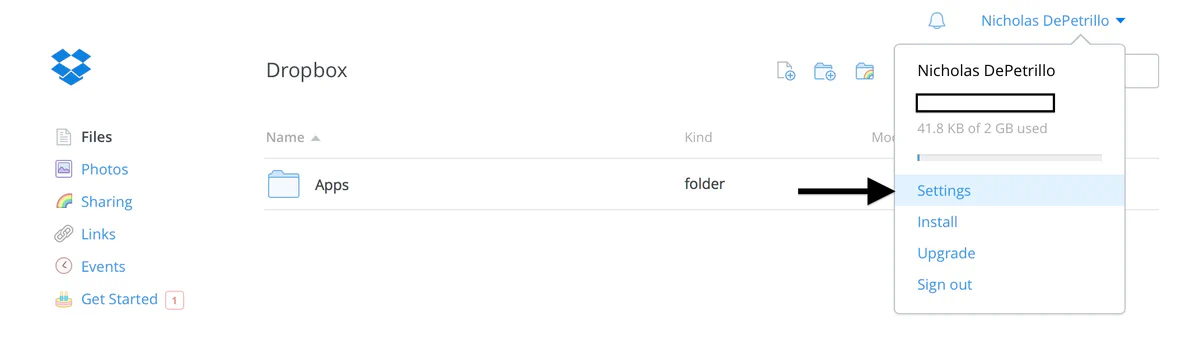 DropBox Settings