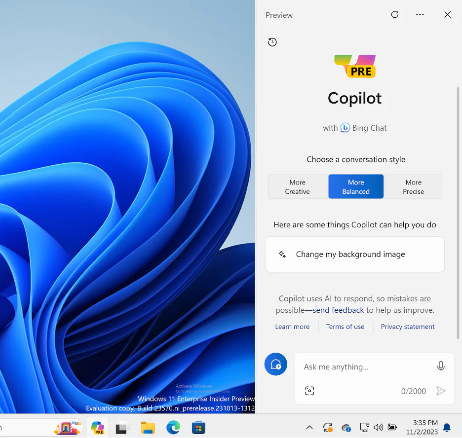 Copilot interface